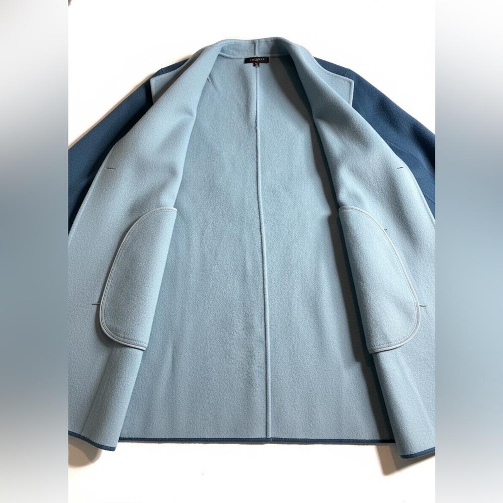 Talbots Double-Face Wool Blend Wrap Coat - Blue Colorblock - Size 16W - Picture 5 of 7